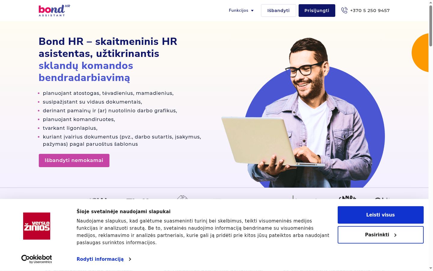 Posnetek zaslona pasice za privolitev, prikazane pred kakršno koli interakcijo