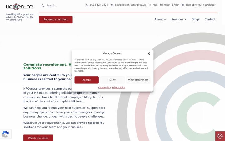 Screenshot of hrcentral.co.uk
