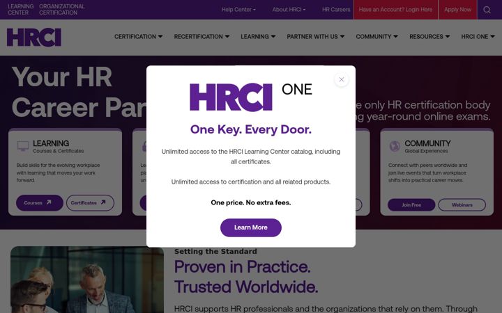 Screenshot of hrci.org