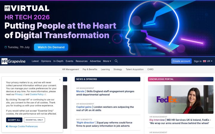 Screenshot of hrgrapevine.com
