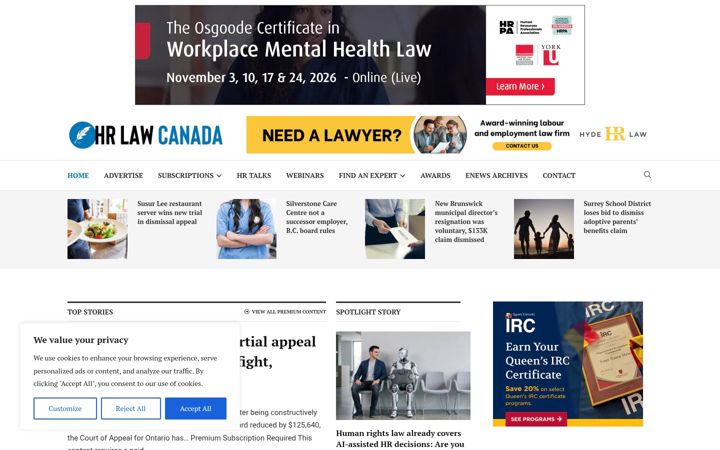 Screenshot of hrlawcanada.com
