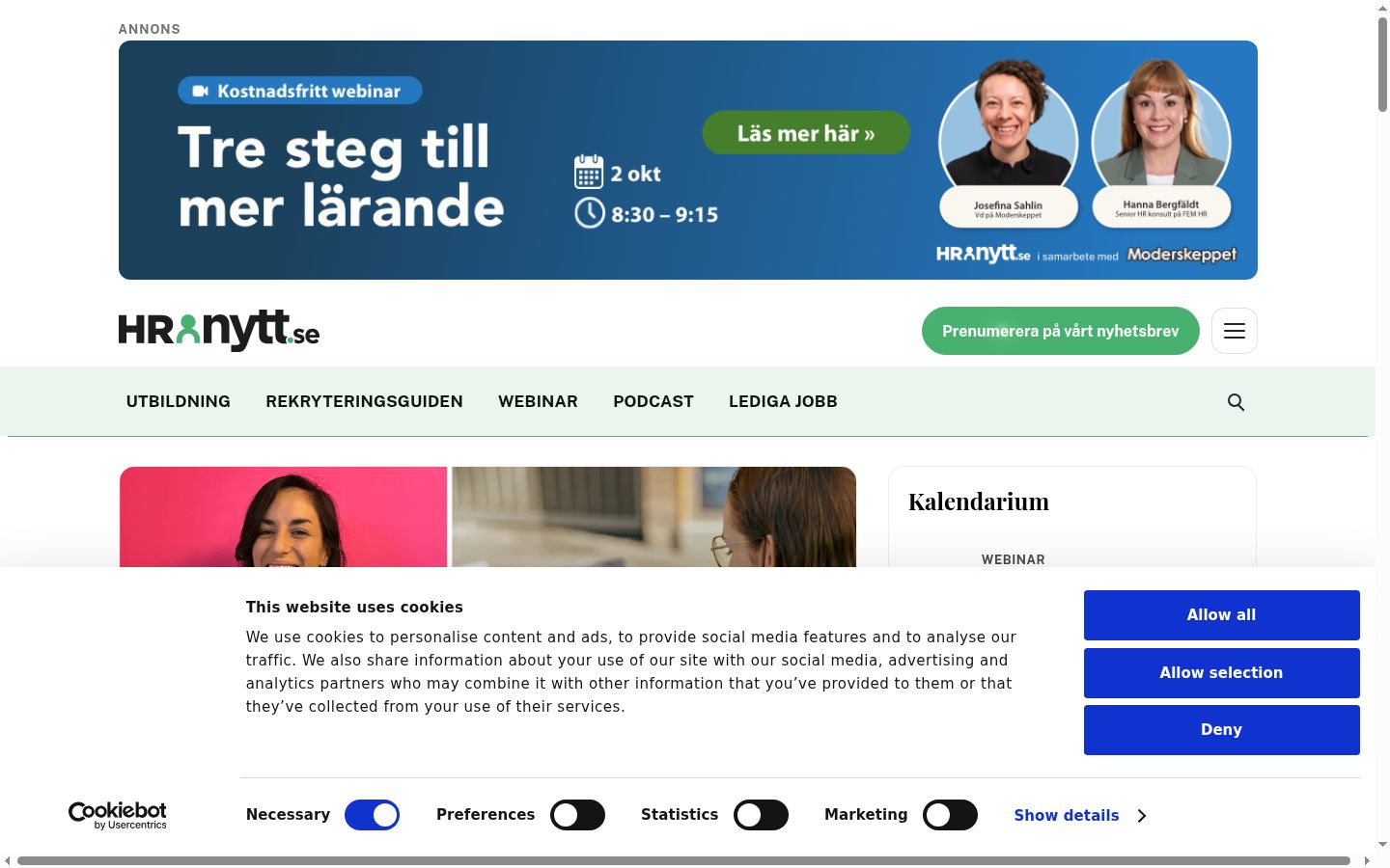 Ekrānuzņēmums ar piekrišanas baneri, kas tika rādīts pirms jebkādas mijiedarbības