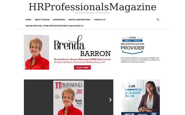Screenshot of hrprofessionalsmagazine.com