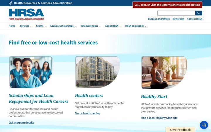 Screenshot ta' hrsa.gov