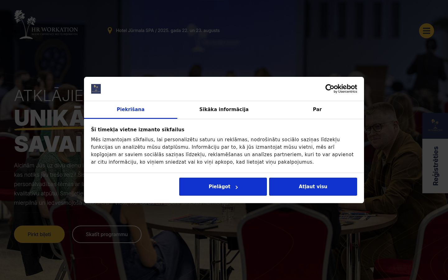 Ekrānuzņēmums ar piekrišanas baneri, kas tika rādīts pirms jebkādas mijiedarbības