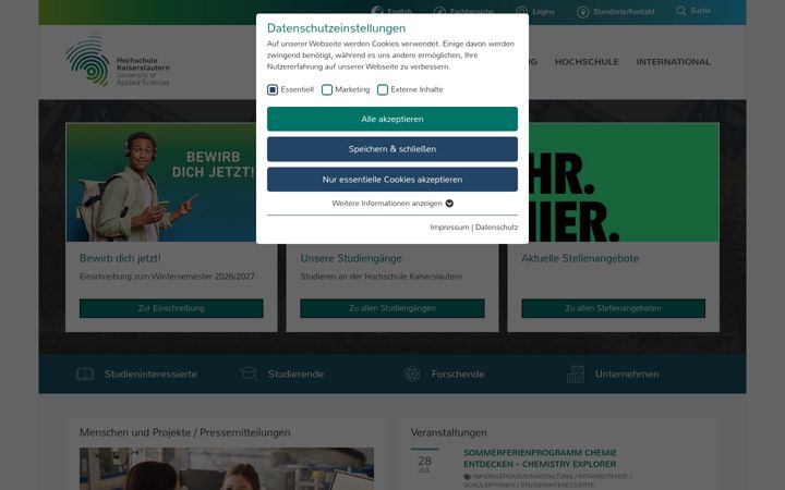 Screenshot of hs-kl.de