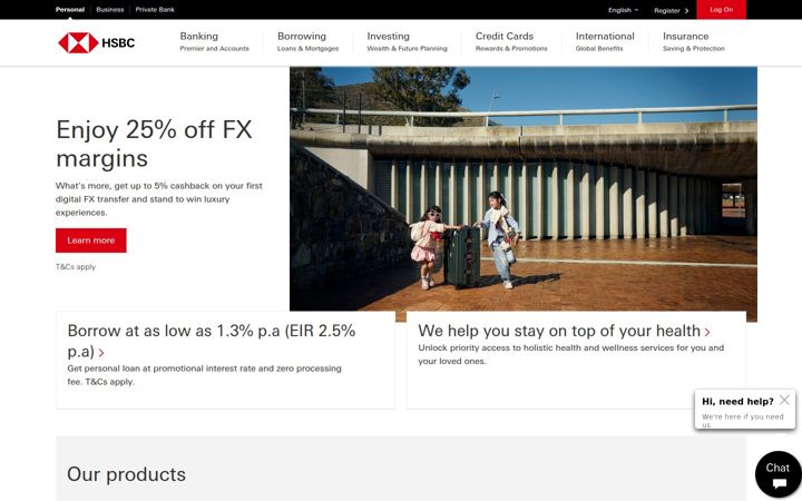 Екранна снимка на hsbc.com.sg