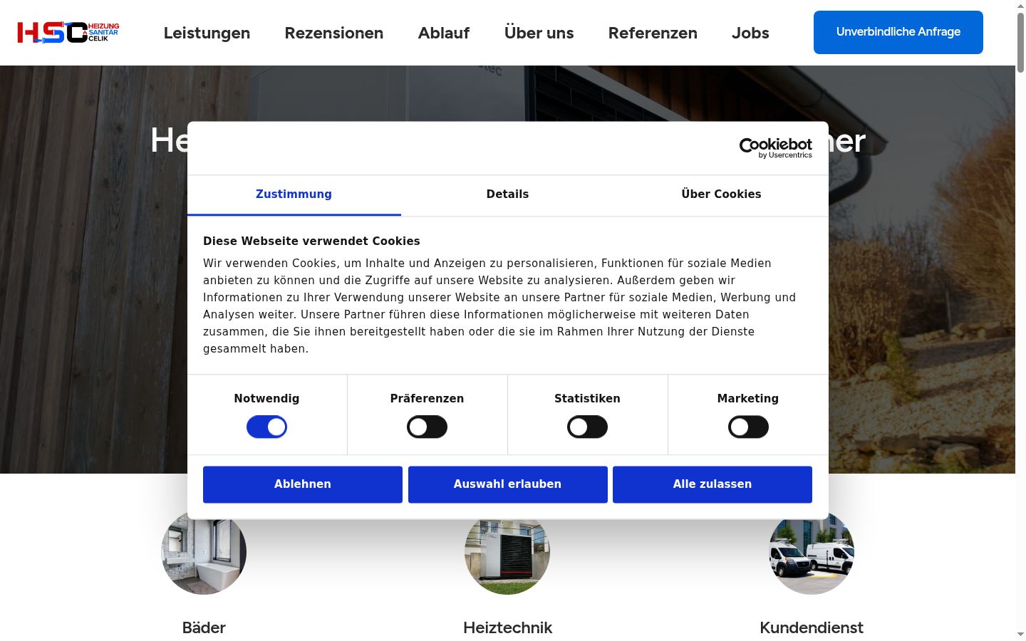 Screenshot del banner di consenso mostrato prima di qualsiasi interazione