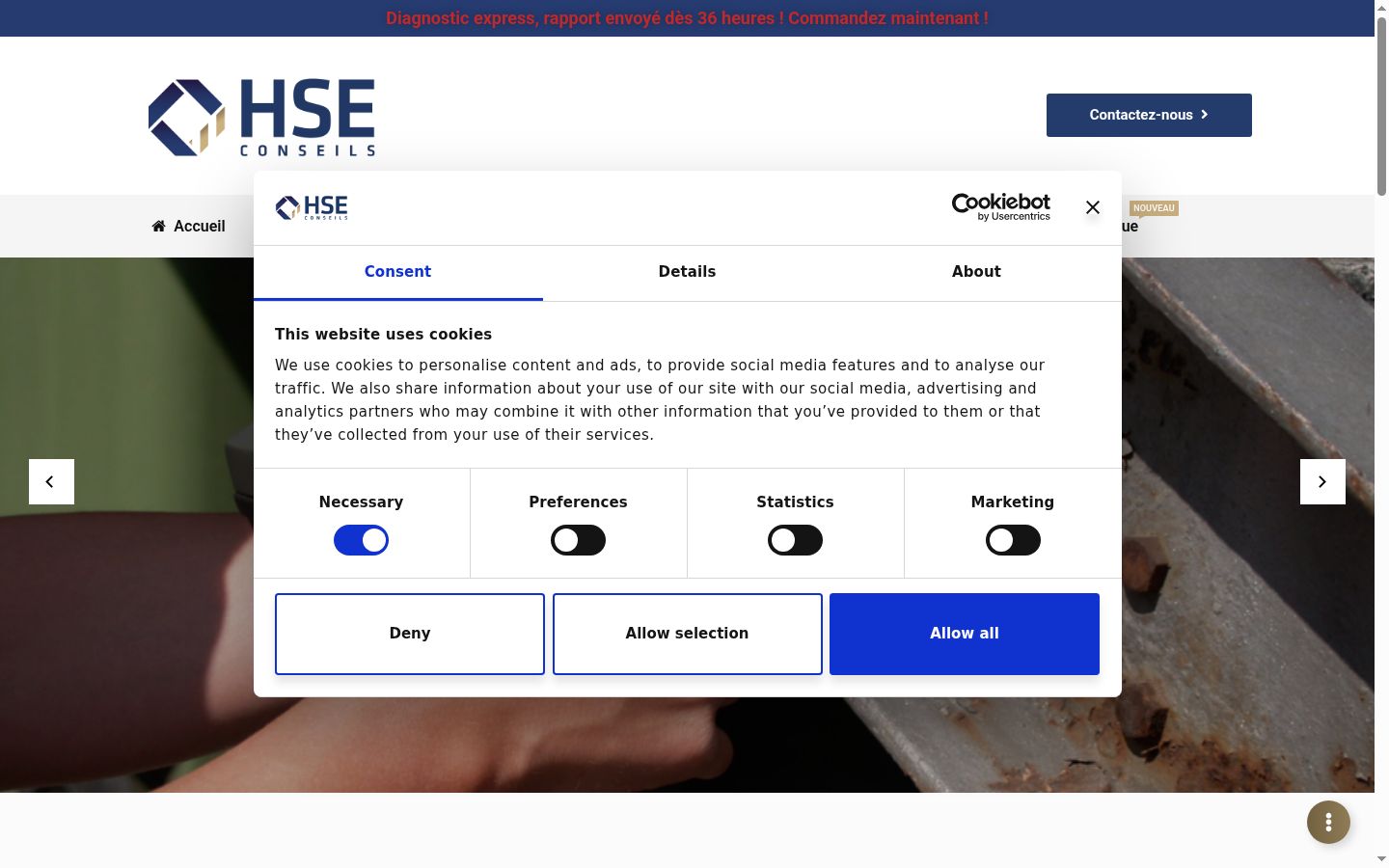Screenshot of the consent banner shown before any interaction