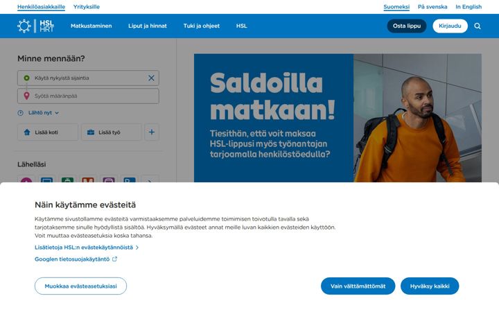 Screenshot of hsl.fi