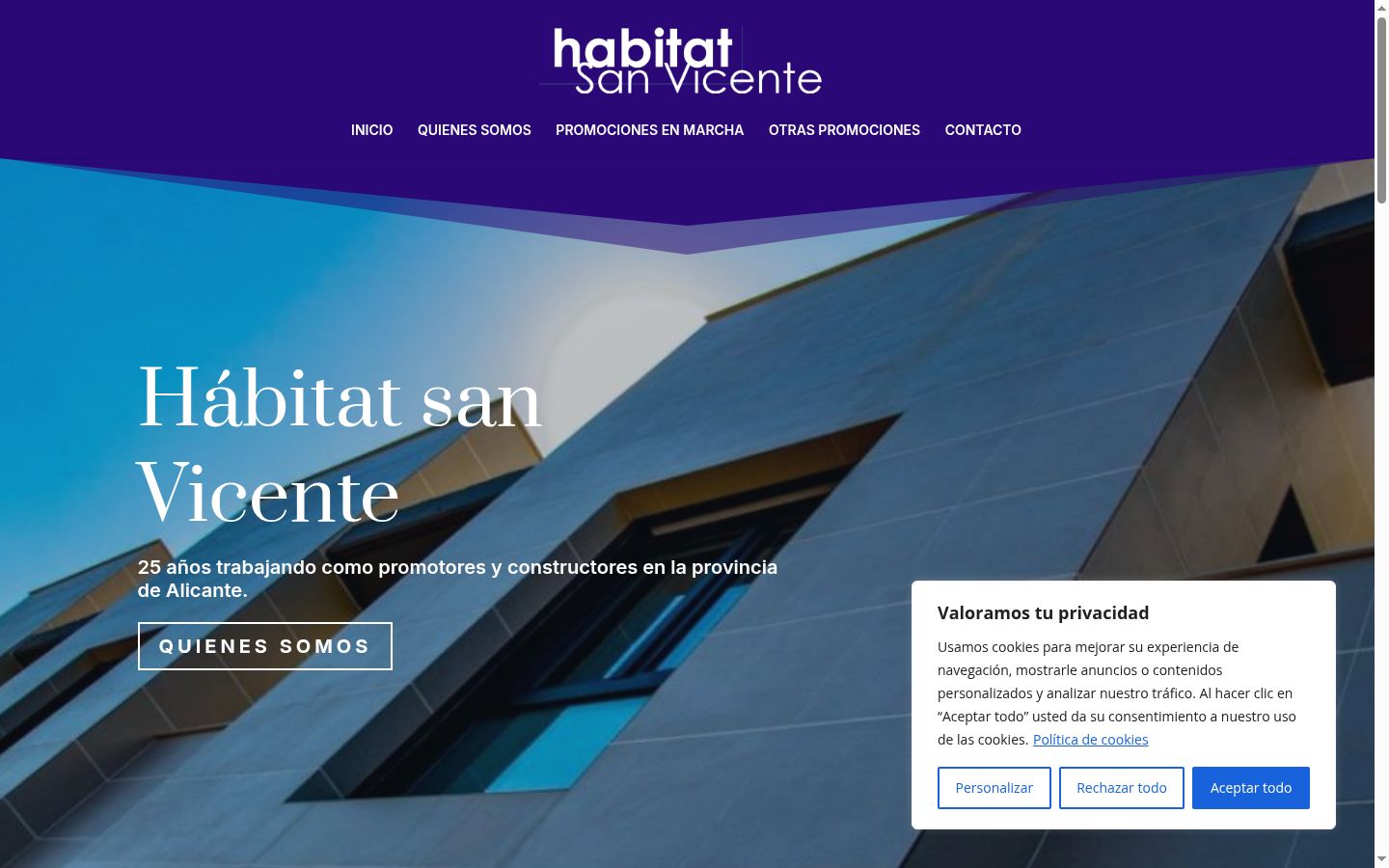 Captura de pantalla del banner de consentimiento mostrado antes de cualquier interacción