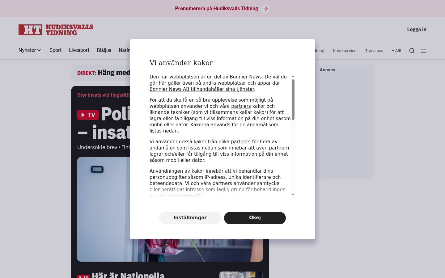 Screenshot del banner di consenso mostrato prima di qualsiasi interazione