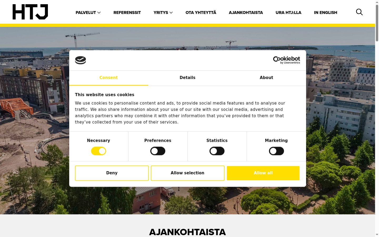 Screenshot des Einwilligungsbanners vor jeglicher Interaktion