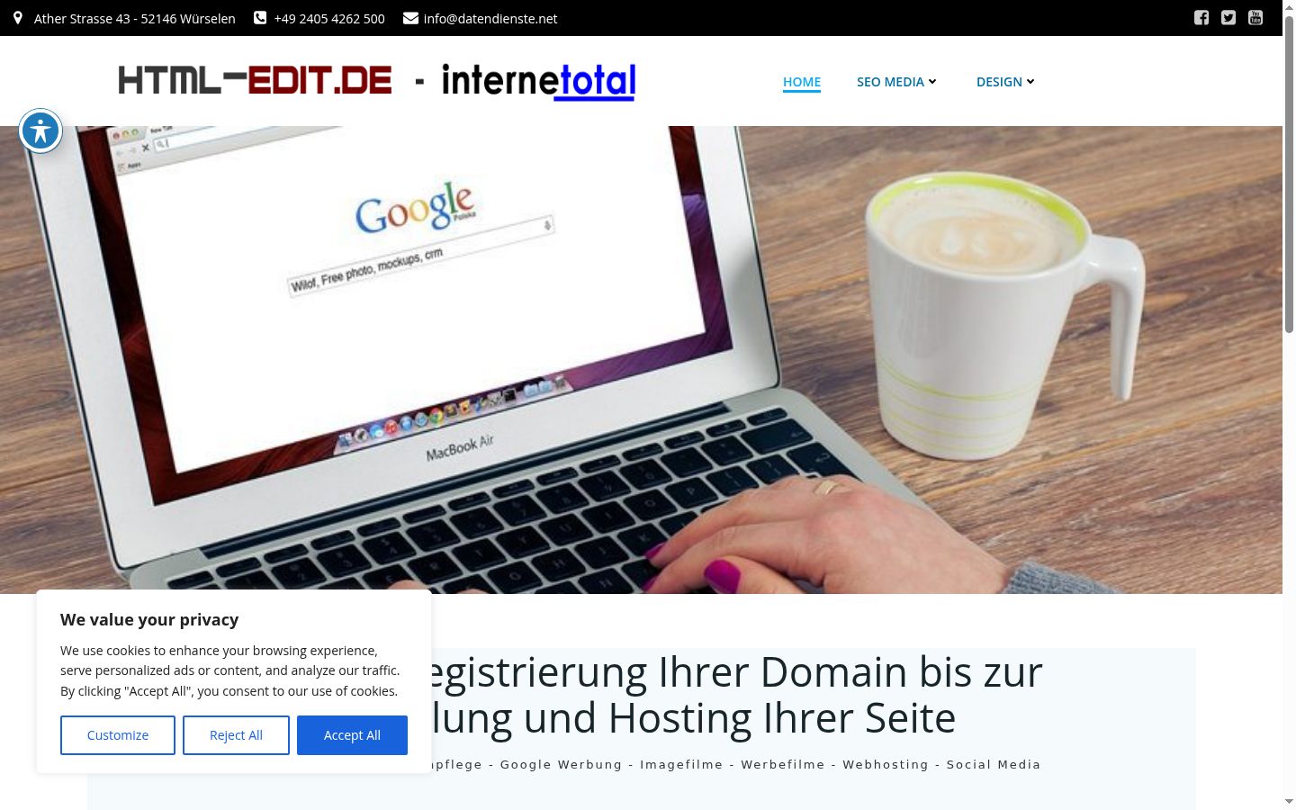 Screenshot des Einwilligungsbanners vor jeglicher Interaktion