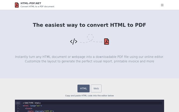 Screenshot of html-pdf.net