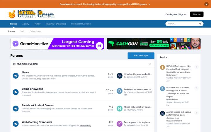 Screenshot of html5gamedevs.com