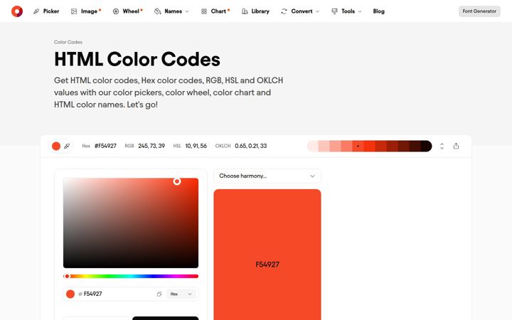 Kuvakaappaus sivustosta htmlcolorcodes.com
