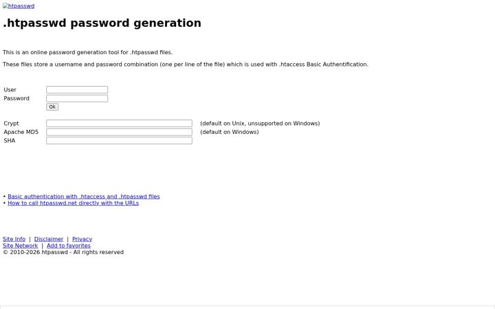 Screenshot of htpasswd.org