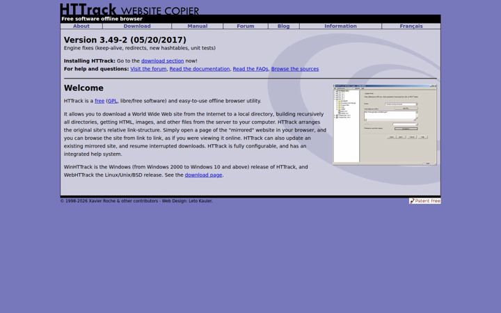 Screenshot of httrack.com