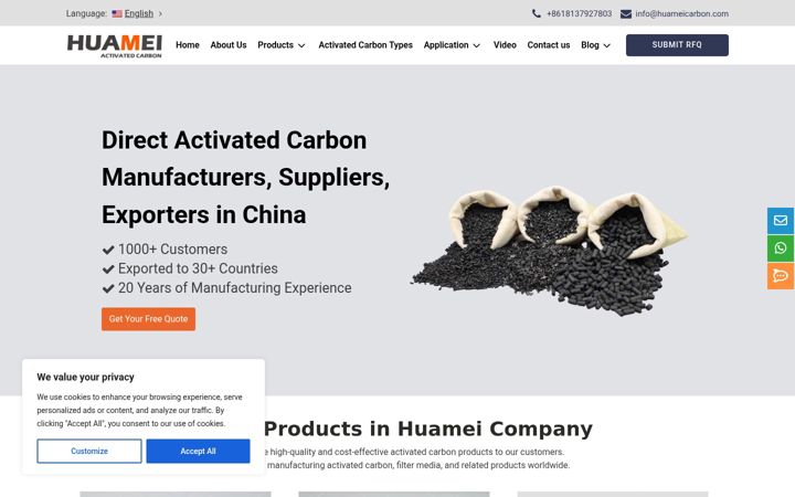 Screenshot of huameicarbon.com
