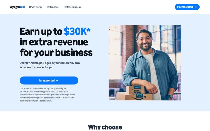 Screenshot of hub-delivery.amazon