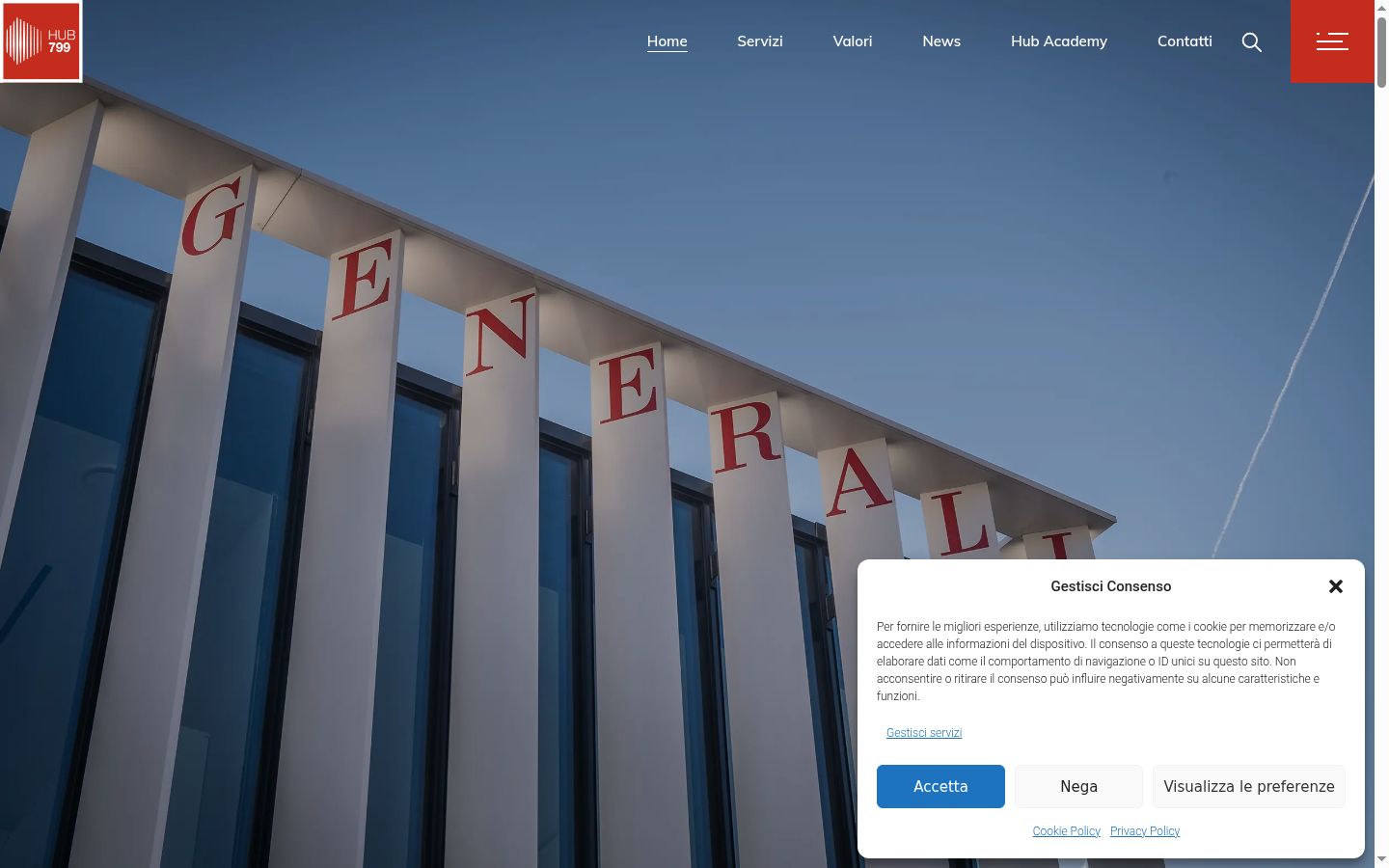 Screenshot del banner di consenso mostrato prima di qualsiasi interazione
