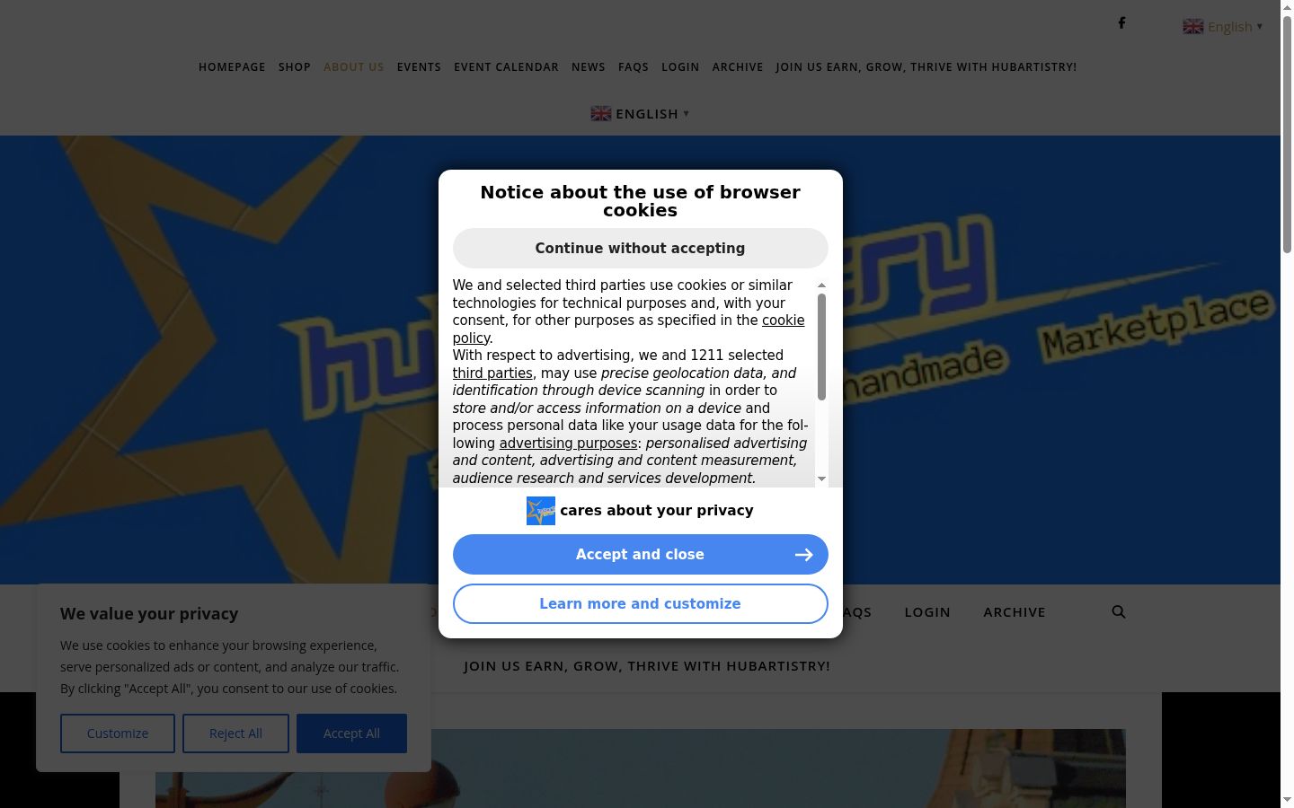 Screenshot del banner di consenso mostrato prima di qualsiasi interazione