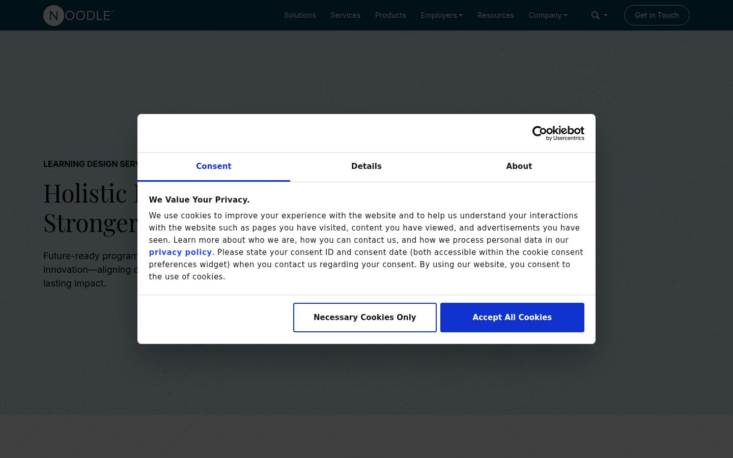 Screenshot del banner di consenso mostrato prima di qualsiasi interazione