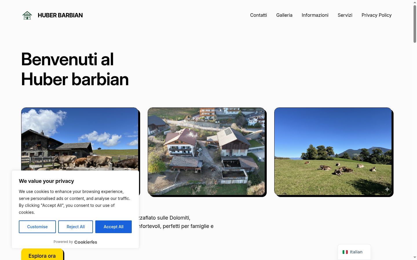 Screenshot del banner di consenso mostrato prima di qualsiasi interazione
