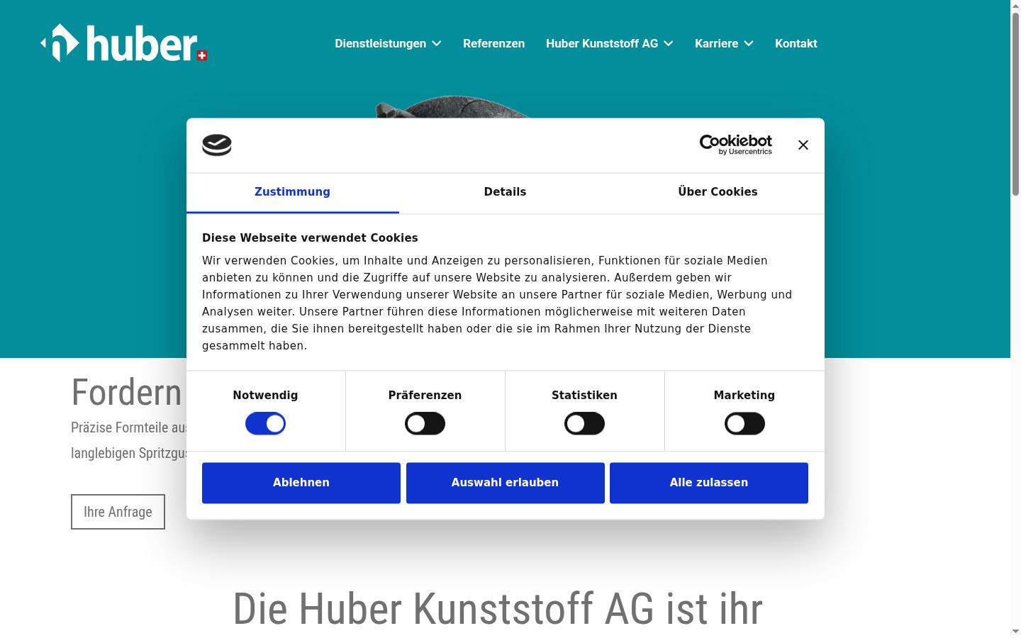 Screenshot des Einwilligungsbanners vor jeglicher Interaktion