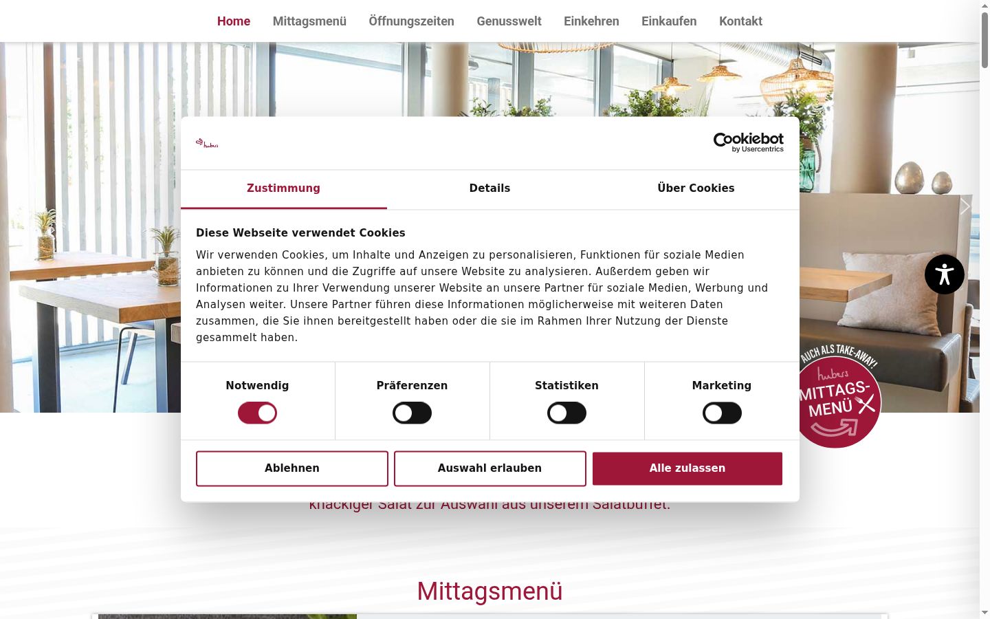Képernyőkép a bármilyen interakció előtt megjelenő hozzájárulási bannerről