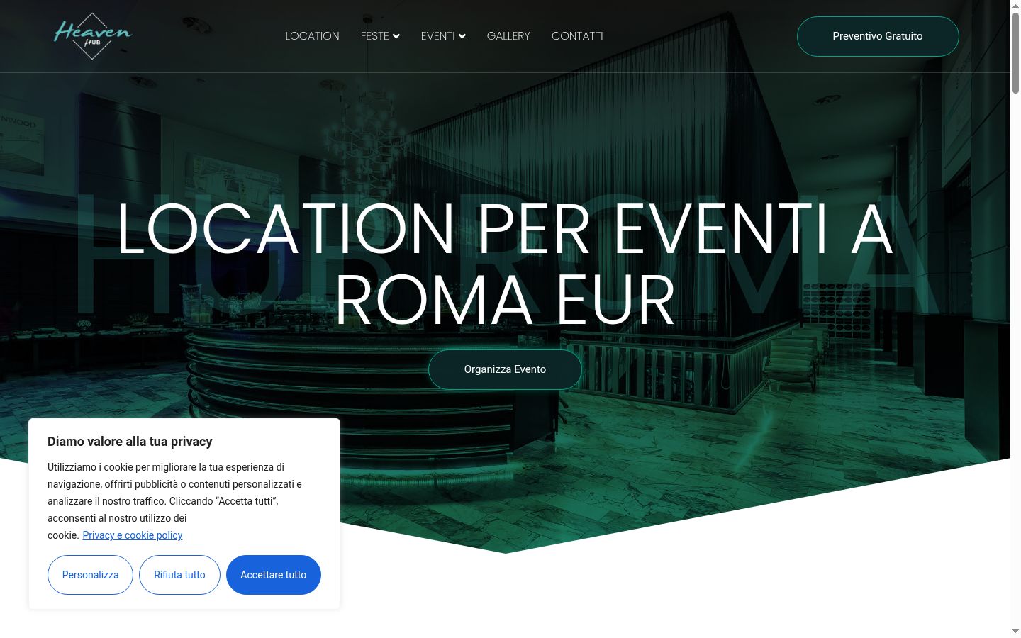 Screenshot del banner di consenso mostrato prima di qualsiasi interazione