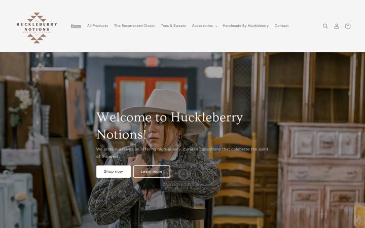 Screenshot of huckleberrynotions.com