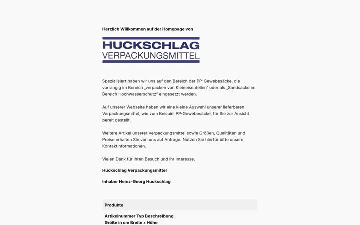 Screenshot of huckschlag-verpackungsmittel.de