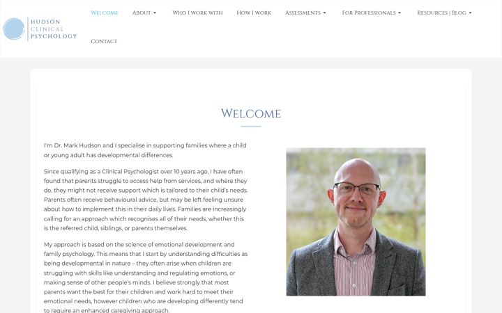 Screenshot of hudsonclinicalpsychology.co.uk