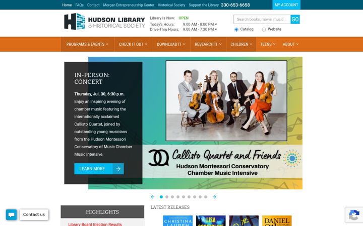 Screenshot of hudsonlibrary.org