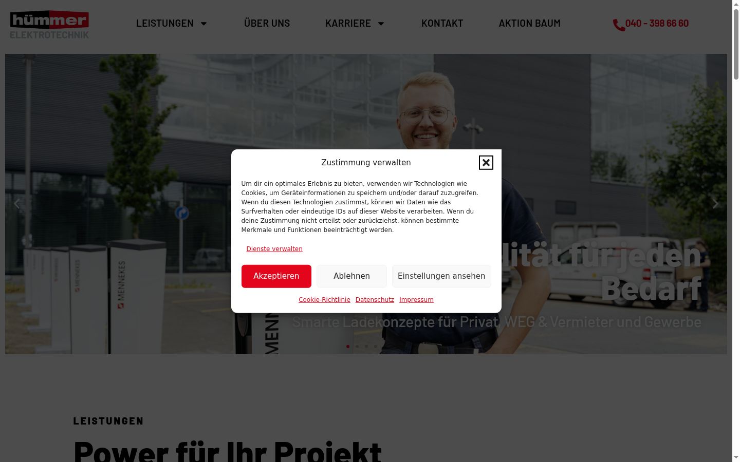Screenshot des Einwilligungsbanners vor jeglicher Interaktion