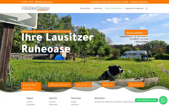 Screenshot of huettencamp.de