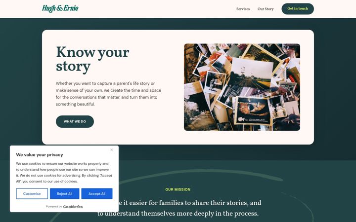 Screenshot of hughandernie.com