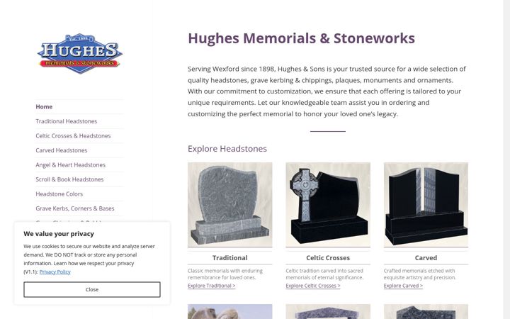 Screenshot of hughesheadstones.com