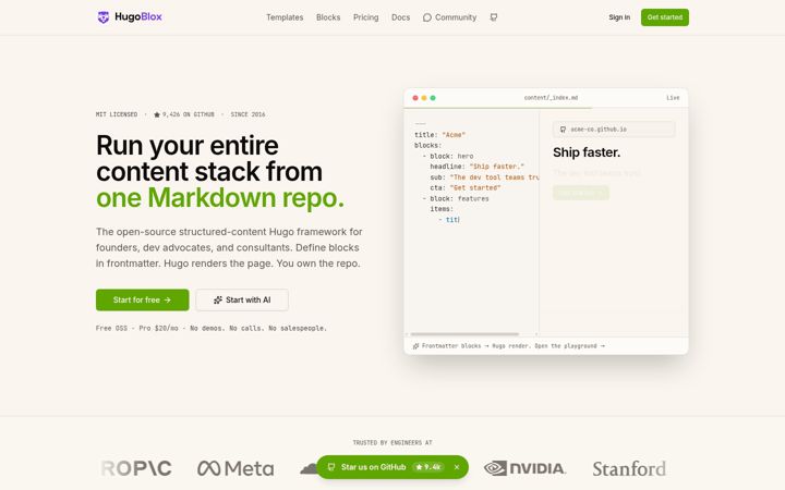 Screenshot of hugoblox.com