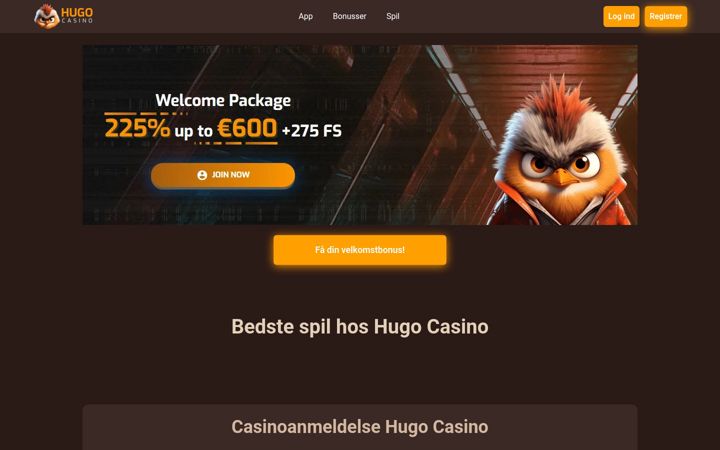 Screenshot of hugocasinospil.dk