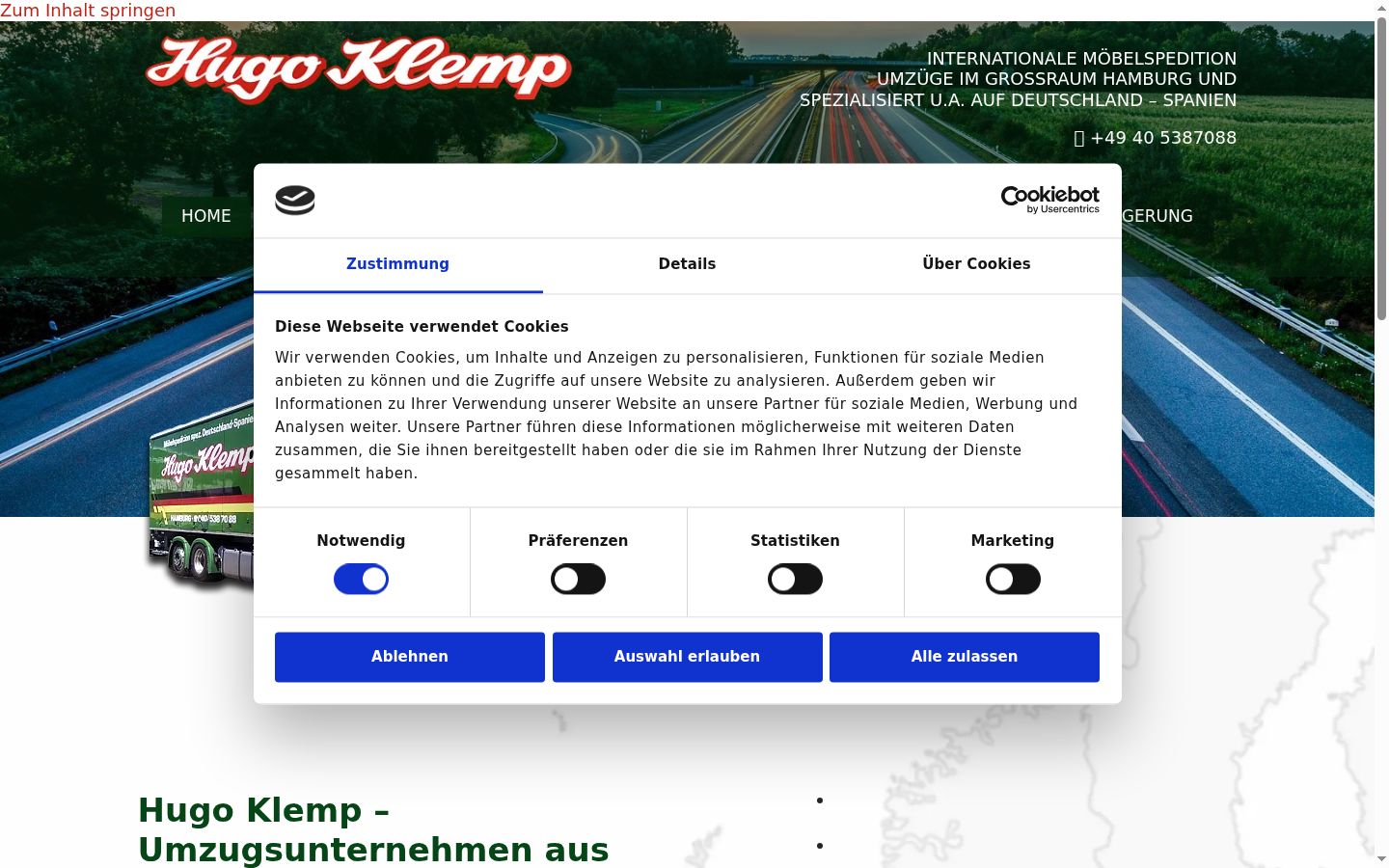 Screenshot des Einwilligungsbanners vor jeglicher Interaktion