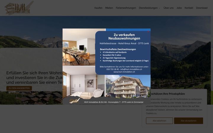 Screenshot of huh-immobilien.ch