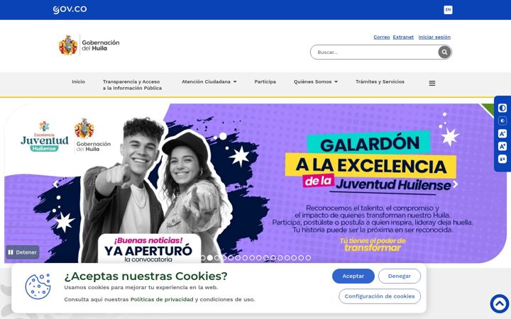 Screenshot of huila.gov.co