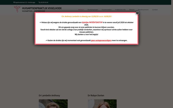 Screenshot of huisartsenpraktijkvogelhoek.be