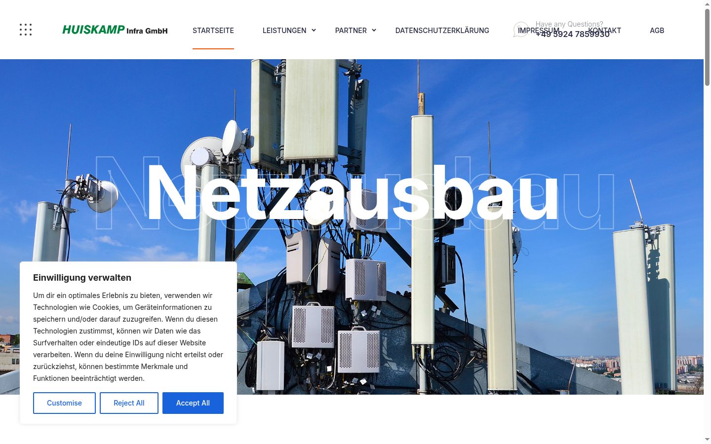 Screenshot des Einwilligungsbanners vor jeglicher Interaktion