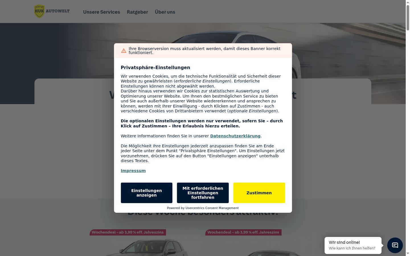 Skjermbilde av samtykkebanneret slik det vises før noen interaksjon