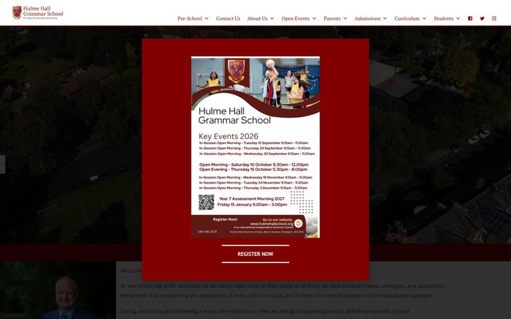 Screenshot of hulmehallschool.org