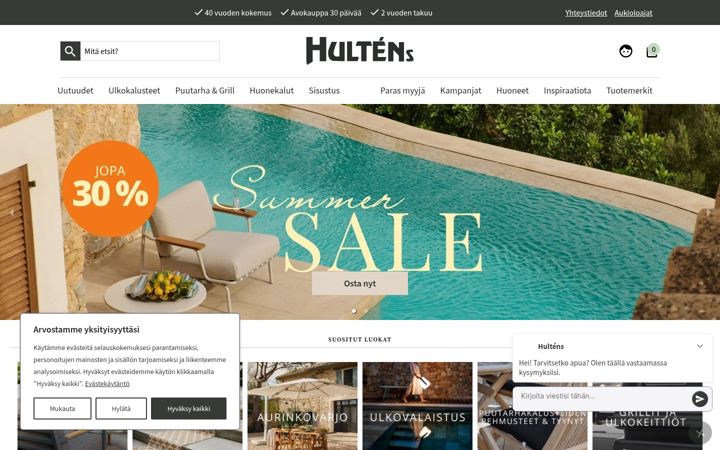 Screenshot of hultens.fi